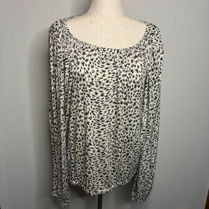 Anthropologie Long Sleeve Printed Blouse Neutral Motif Size L